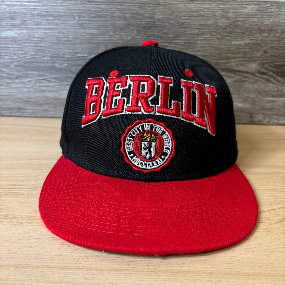 Berlin Hat Cap Snap Back Black Red Logo Outdoors Adjustable